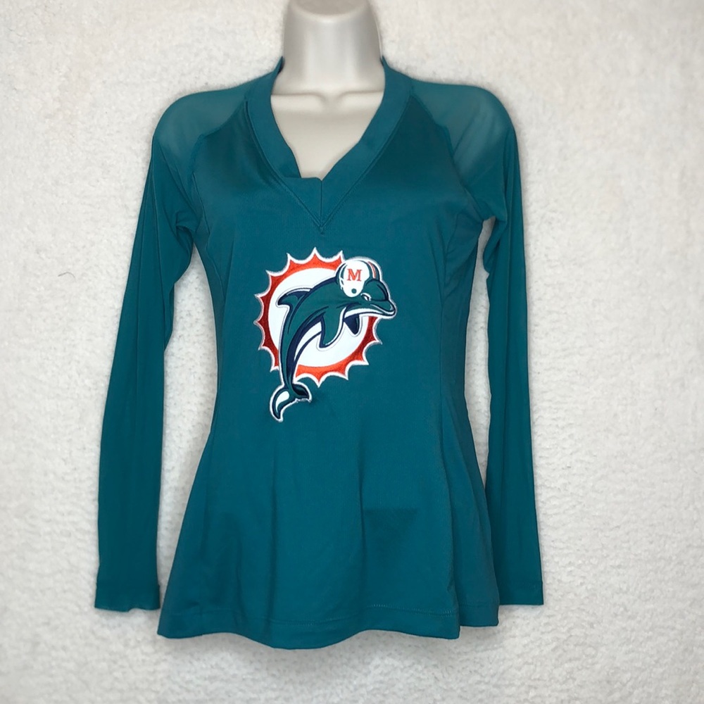 NWT All Sport Couture WildKat Miami Dolphins Long Mesh Sleeve Top XL